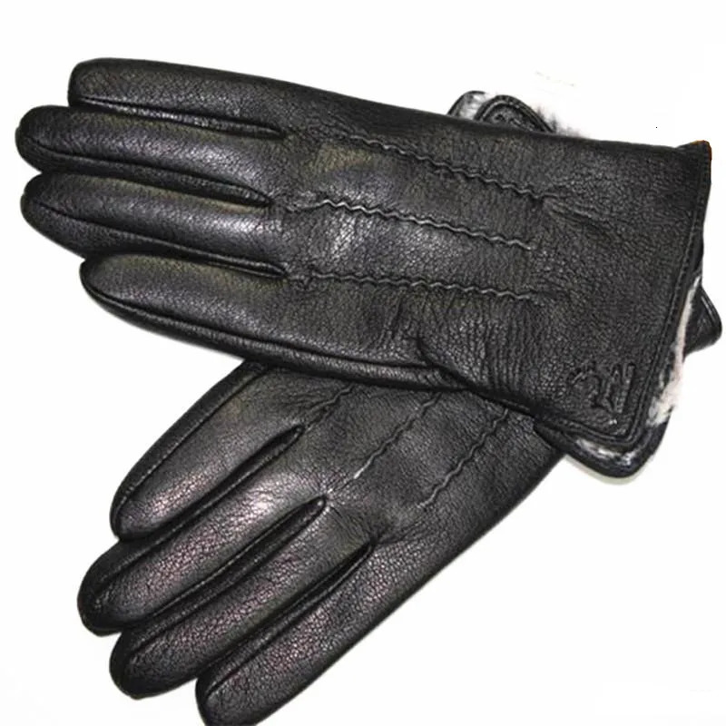 Fingerless Gloves Goatskin Deerskin Gloves Men's Leather Thin Fleece Lining Winter Warmth and Thickening Outdoor Motorcycle Riding and Driving