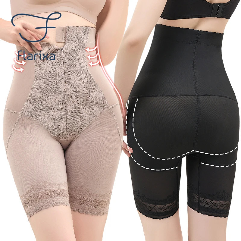 Arm Shaper Flarixa Lace High Waist Flat Belly Panties Waist Trainer Body Shaper Tummy Slimming Butt Lifter Underwear Women Safety Shorts 231202