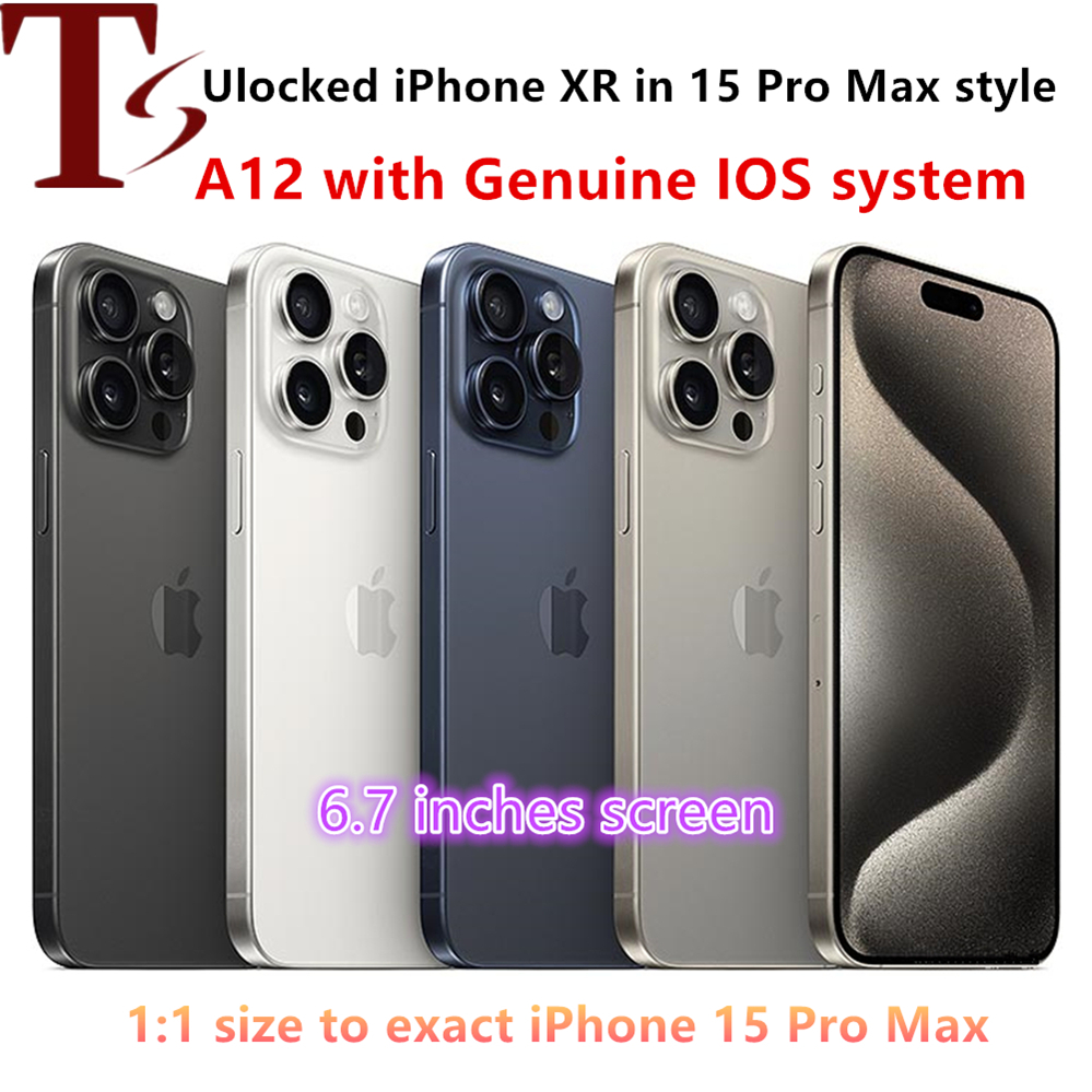 Original Unlocked iPhone XR Coverted to iPhone 15 Pro max 6.7 inches Cellphone with 15pro max Camera appearance 3G RAM 64GB 128GB 256GB ROM Mobile phone 