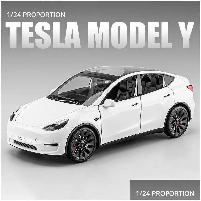 Diecast Model 1 24 Tesla Y 3 S Alloy Die Cast Toy Car Sound and Light Children s Collectibles Birthday gift 231030