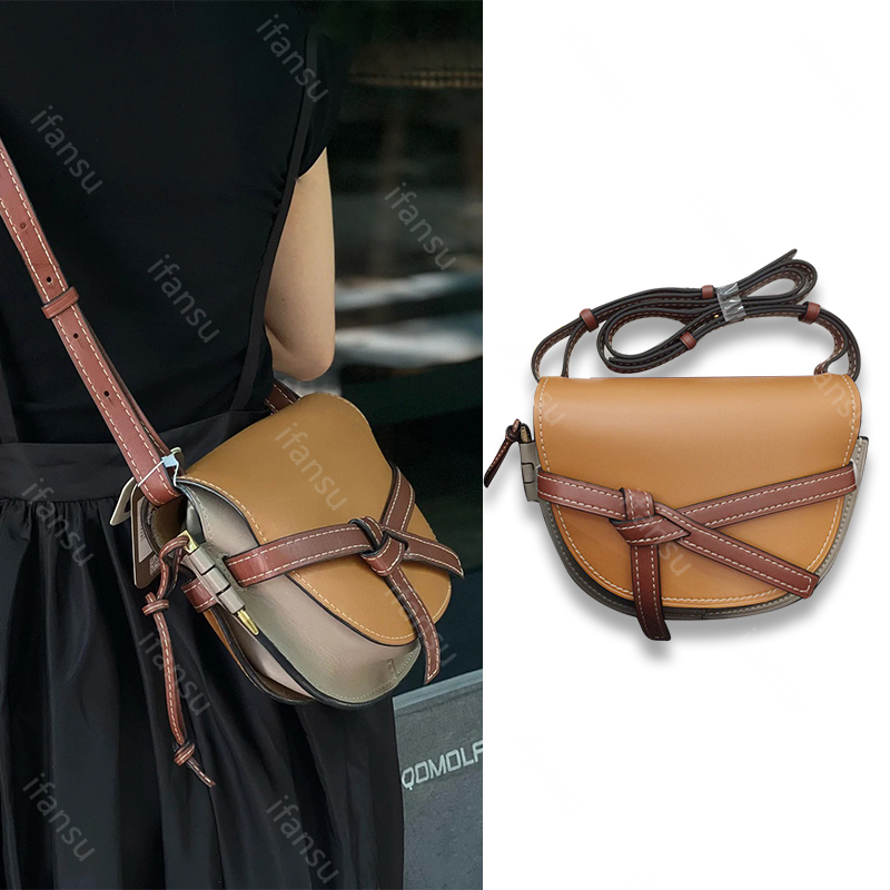 10A Bow Leather Saddle Single Shoulder Crossbody Bag Women's Fashion Trend Crescent Bag Simple Retro Color Matching Top Quality-image-926093595