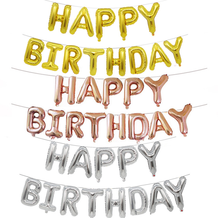 HAPPY BIRTHDAY Gold Foil Helium 13 Letters or Silver Color Anniversary Decor 16 inch (39 cm) New
