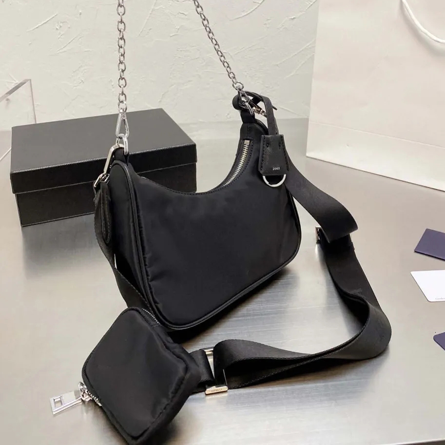 Femmes Luxurys Designers Bag Metal Chain 3in1 Messager Bages à bandoulière de qualité supérieure en cuir Mini Tote portefeuille sac à main