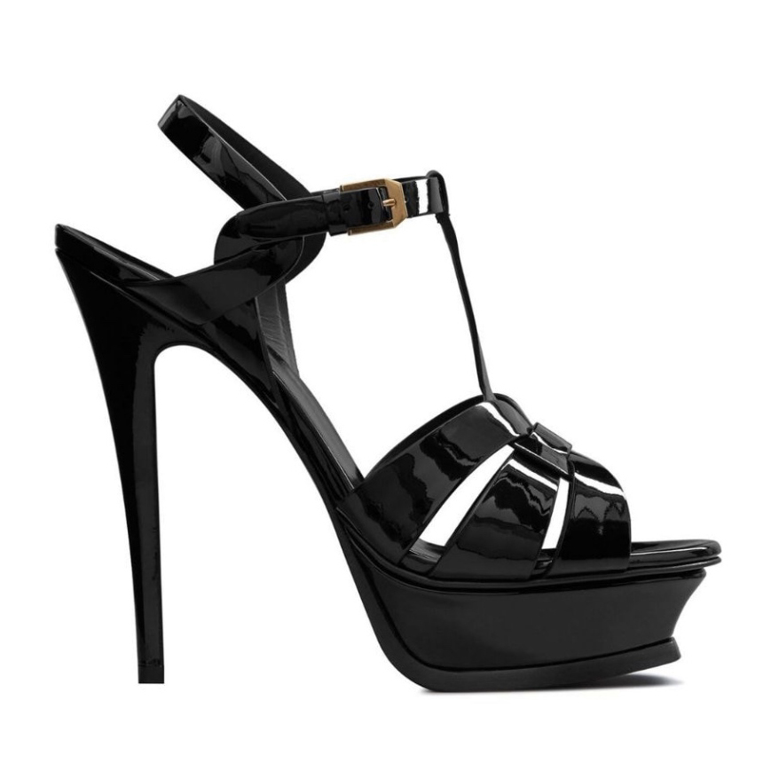 Designers sandals platform heel shoes for womens 100% cowhide Stone pattern Patent Leather 13cm high heel designer shoe Narrow Band open toe sand-image-925469123