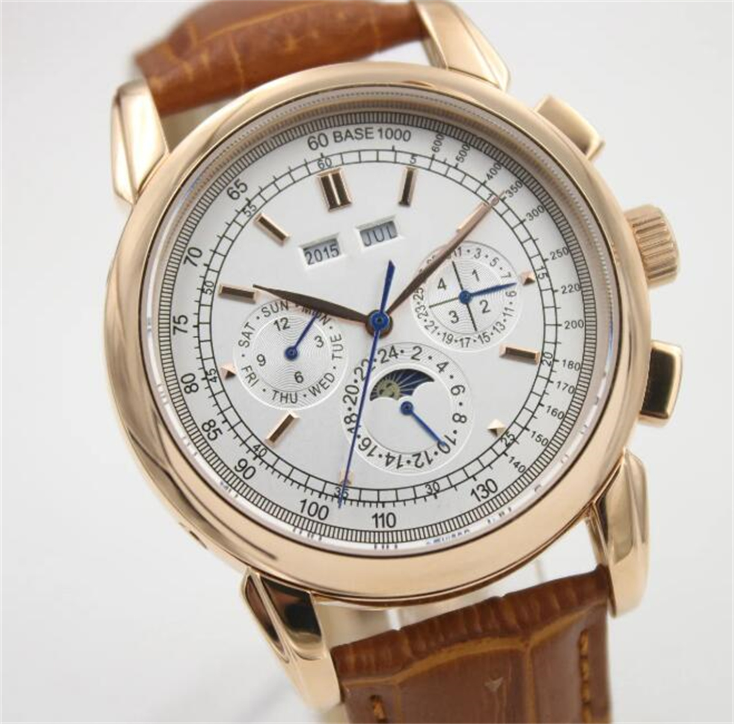 Top AAA Super Complication Montre 5270G Automatique Hommes Montre Phase de Lune Cadran Argent Compliqué Calendrier Perpétuel Montre En Cuir Noir