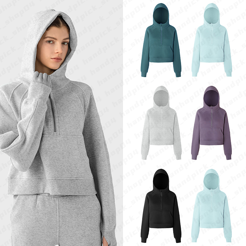 Lu Yoga Outfits Women's Sports Coat Fitness Hoodie Loose Half Zipper Jacket Yoga Coats with Thumbhole Casual wear Fashion Top A-18-image-925711533
