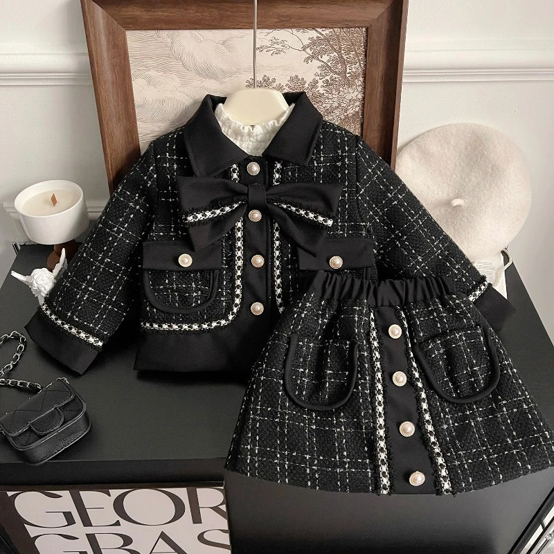 Clothing Sets Girls Tweed Winter Children Suits Cotton Padded Kids Jackets Skirt Thick Warm Fleece Shirt Outfits Set 2 3 4 5 6 7Yrs 231204 L260920UD