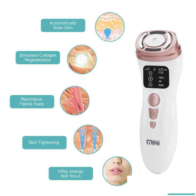 Mini HIFU Machine Ultrasound RF EMS Microcurrent LED light therapy Face Lifting Tightening Anti Wrinkle Skin Care Product 220114