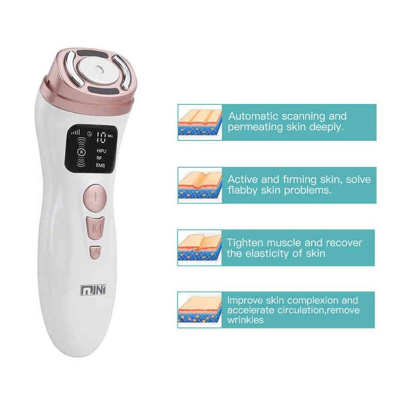 Mini HIFU Machine Ultrasound RF EMS Microcurrent LED light therapy Face Lifting Tightening Anti Wrinkle Skin Care Product 220114