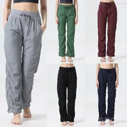 Yoga Lady Perfectly Oversized Trousers Sports Sweatpant Woman Straight-Leg Casual Pants Full Length Pockets Dance Studio Yogas Pant Popular