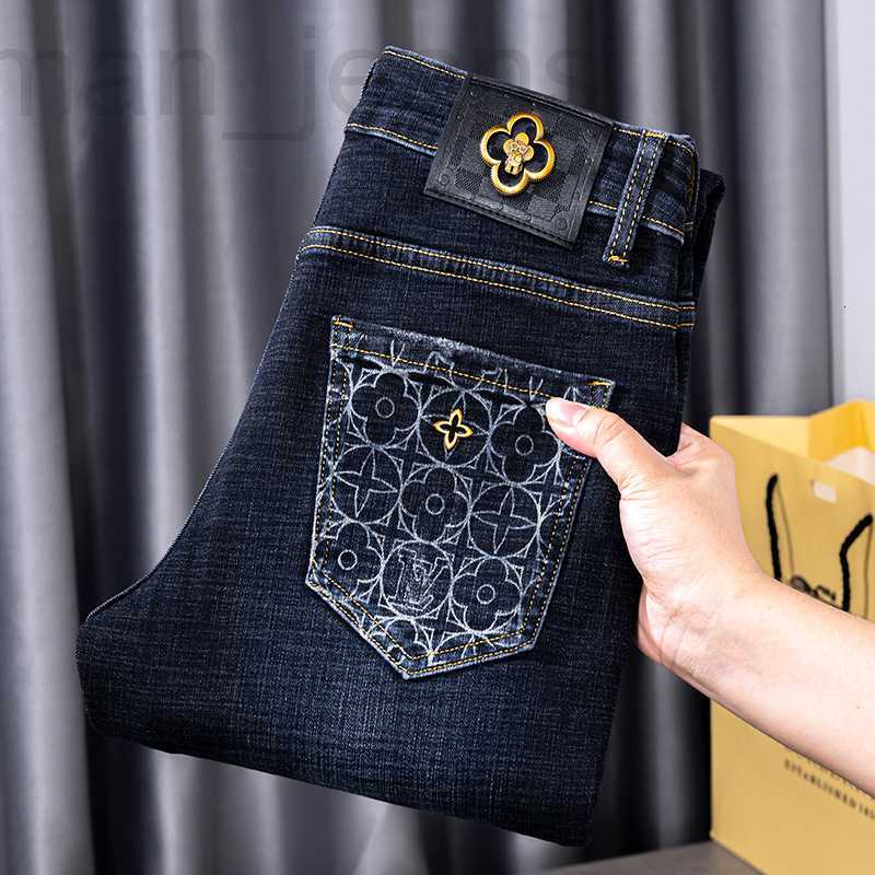 Men's Jeans designer European Jeans for Men 2023 Autumn/Winter Thick Trendy Print Design with Light Luxury Fashion Versatile Elastic Pants W-image-926025675