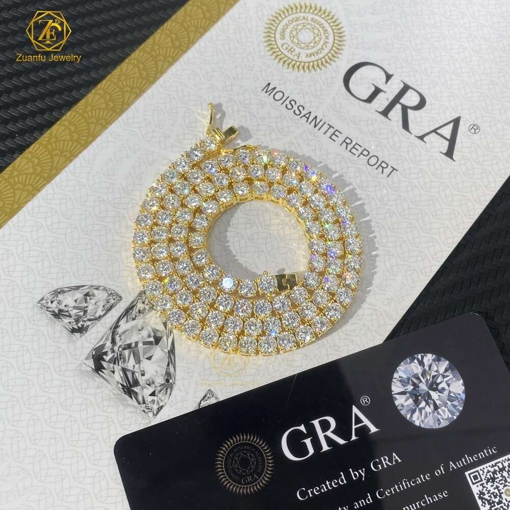 Hip Hop Jewelry GRA Certificate S925 3MM 4MM 6 5MM VVS D Color Diamond Moissanite Tennis Chain Necklace