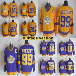 Men`s  Kings yellow and purple Vintage version jerseys 99 GRETZKY 16 DIONNE 19 GORING 20 ROBITAILLE 30 VACHON CCM Hockey jersey