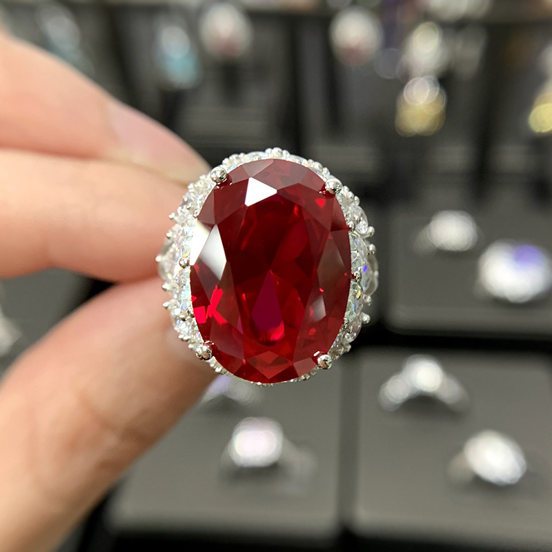 luxury 10ct Ruby Diamond Ring 100% Real 925 Sterling Silver Party Wedding Band Rings for Women Promise Engagement Jewelry Gift-image-926203516
