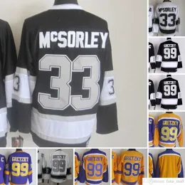 Movie CCM Vintage Ice Hockey 99 Wayne Gretzky Jerseys 33 Marty McSorley Embroidery Jersey Purple Yellow White Black Men