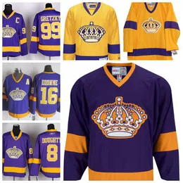  Kings yellow and purple Vintage version jerseys 99 GRETZKY 16 DIONNE 19 GORING 20 ROBITAILLE 30 VACHON CCM Ice Hockey jersey