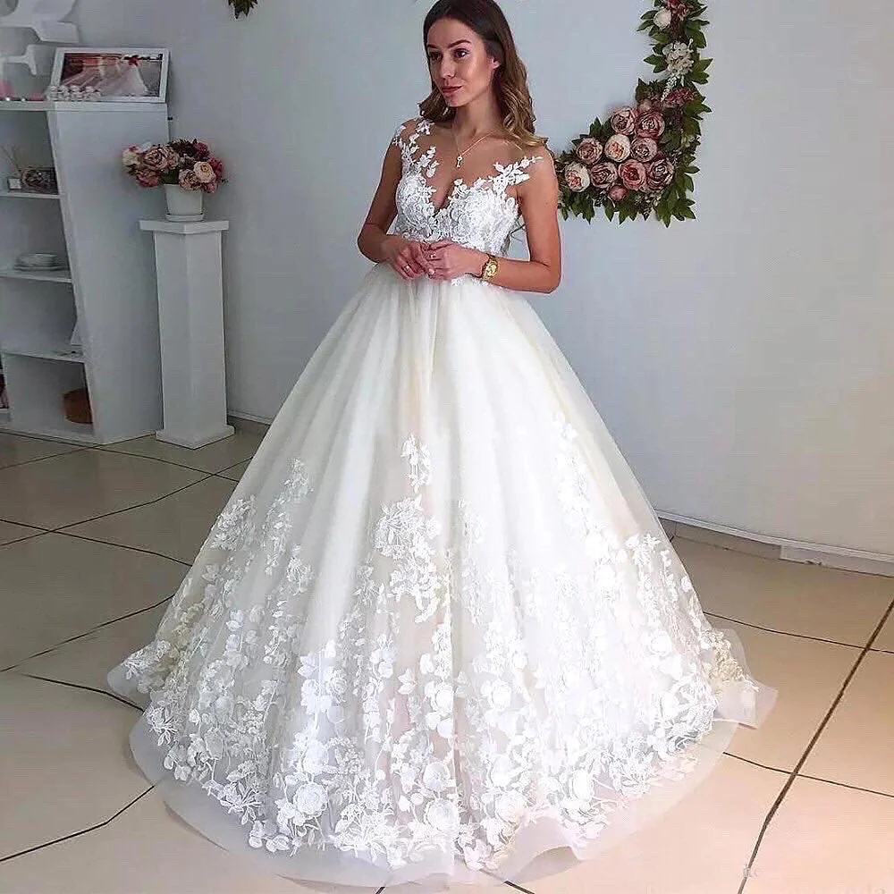 Elegant Lace Wedding Dress Vestido de Novia 2024 Sleevesless Scoop Neck Bridal Gowns Floor Length Customize Robe De Mariee YD-image-926285254