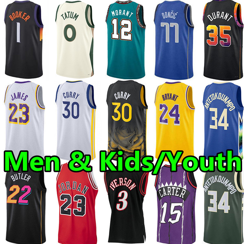 Men Youth kids Basketball Jerseys Stephen Curry James Ja Morant Devin Booker Kevin Durant Jayson Tatum Giannis Antetokounmpo Bryant Luka City adult children jersey 