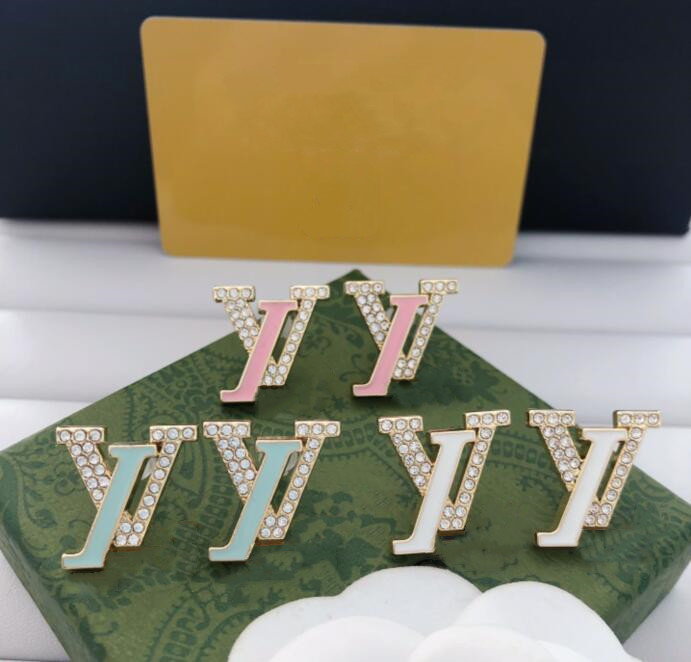 Beautiful candy colored diamond Ear studs for Lady 925 Designer Jewelry Earrings elegant Women 18K Gold Charm Earring Bridal Wedding Jewelry With-image-754342753
