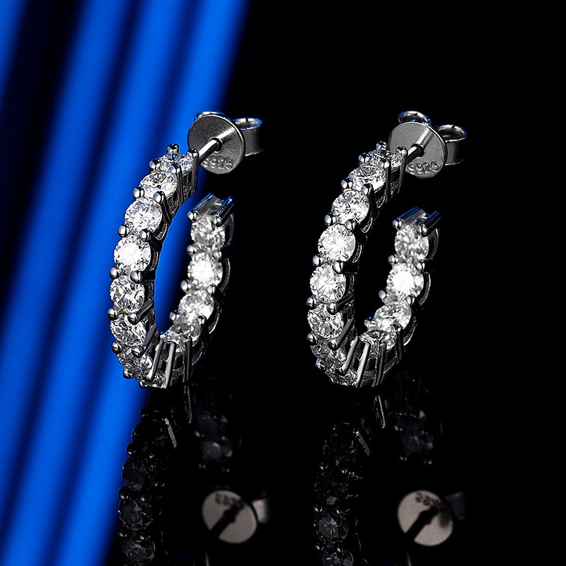 Handmade 3mm Moissanite Diamond Hoop Earring 100% Real 925 Sterling Silver Party Wedding Earrings for Women Engagement Jewelry-image-926517980