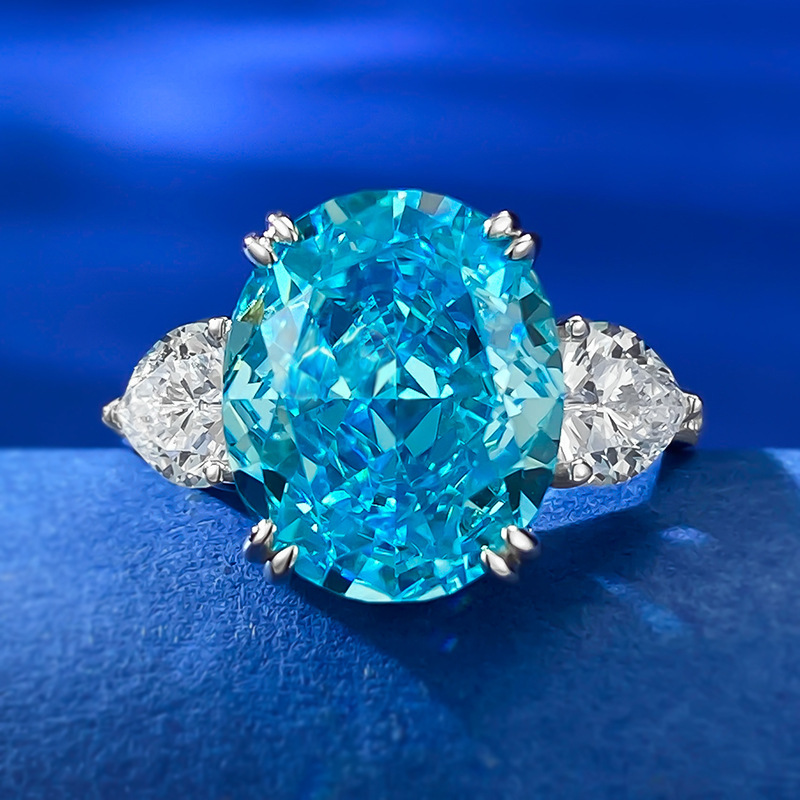 Charm Aquamarine Diamond Ring 100% Real 925 Sterling Silver Party Wedding Band Rings for Women Promise Engagement Jewelry Gift-image-926496501