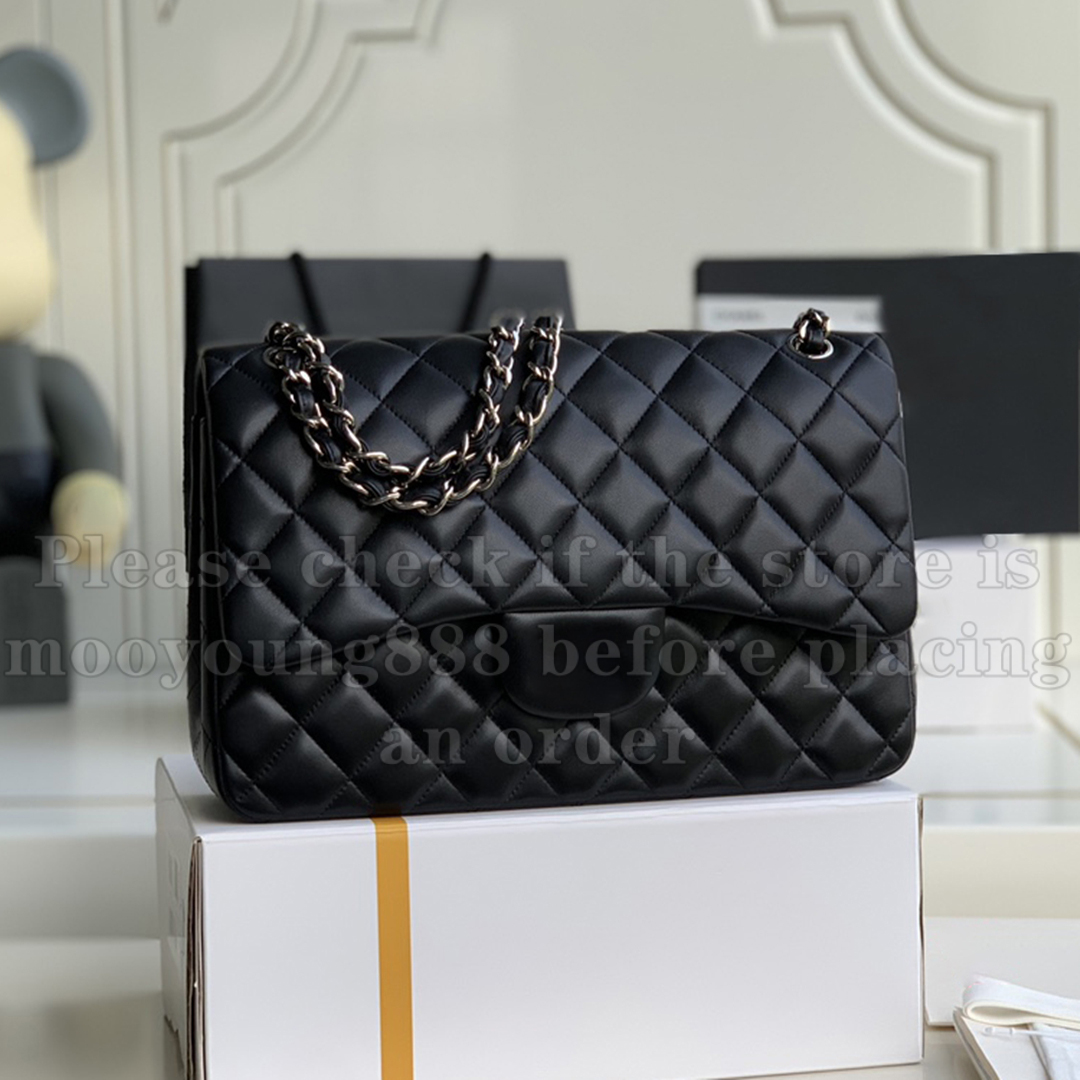 12A Upgrade Mirrir Quality Jumbo Classic Double Flap Bag 30cm Genuine Leather Caviar Lambskin Bags Black Quilted Purse Handbags Designer Shoulder Go