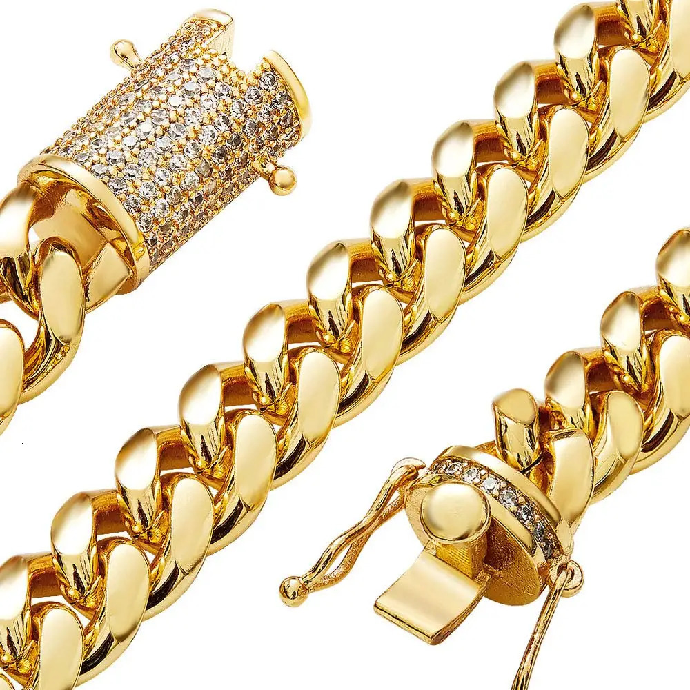 Pendant Necklaces 12mm Trendy Jewelry 316L Stainless Steel 18k Gold Plated Miami Cuban Curb Link Chain Men Women Necklace 231208