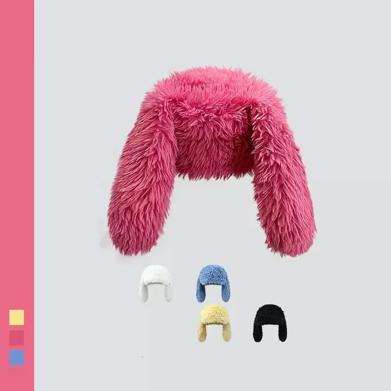 Beanie Skull Caps 2023 Rabbit Ears Beanies Korea Ins Niche Cute Rose Red Plush Pullover Cap Winter Warm Keeping Funny P ography Women s Hats 231208