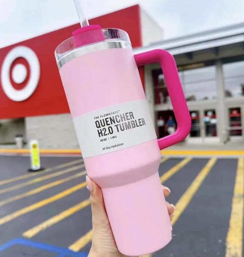 US Stock Pink Flamingo Tumbler Quencher H2.0 1: 1 Faire avec logo 40oz Tasses en acier inoxydable Poignée Couvercle et paille 2e génération Tasse
