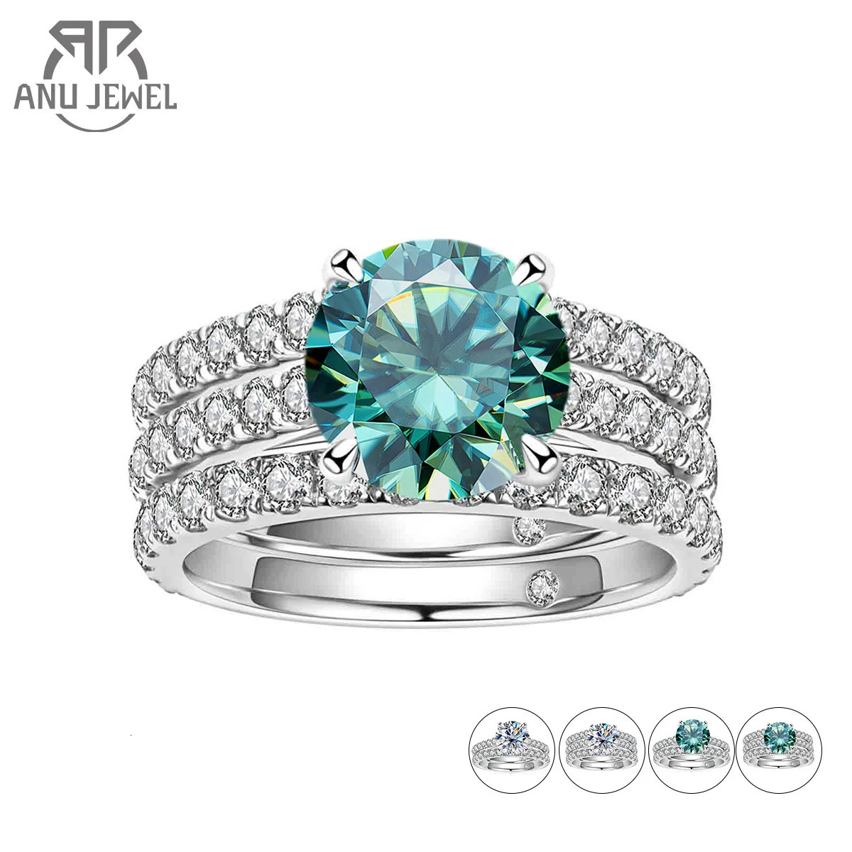 Wedding Rings AnuJewel 3ct Main StoneTotal 4.15ct D Color Ring Set Bridal Sets Wedding Band Silver Rings With GRA Wholesale 231208