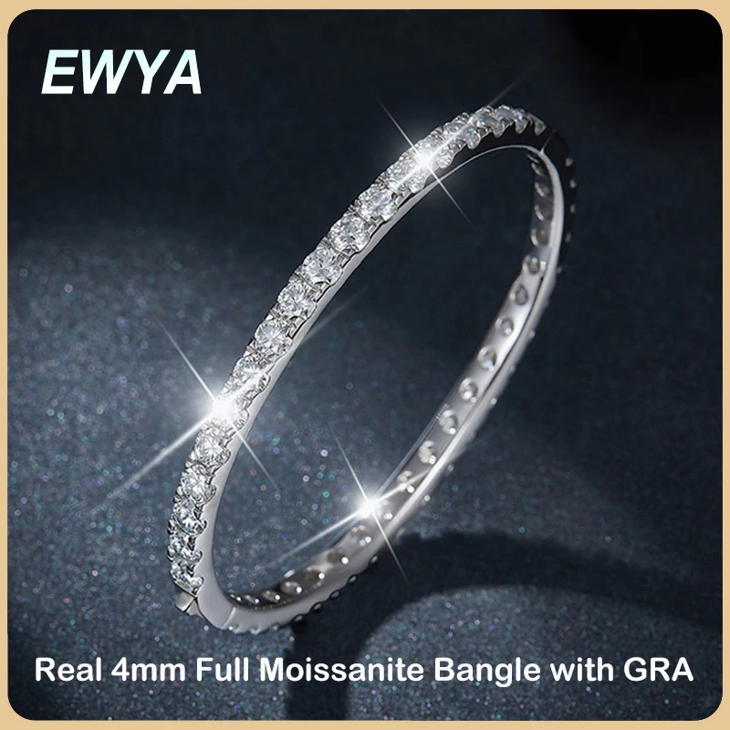 Chain EWYA Real GRA Certified D Color 4mm 0.3CT Full Bangle Bracelet for Woman Party S925 Sterling Silver Diamond Bracelets 231208