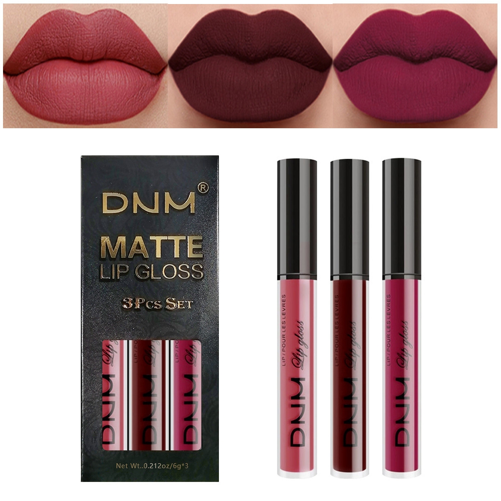 DNM Matte lip gloss Velvet Non-Stick 3pcs Set Liquid lipstick makeup wholesale lips-image-926884889