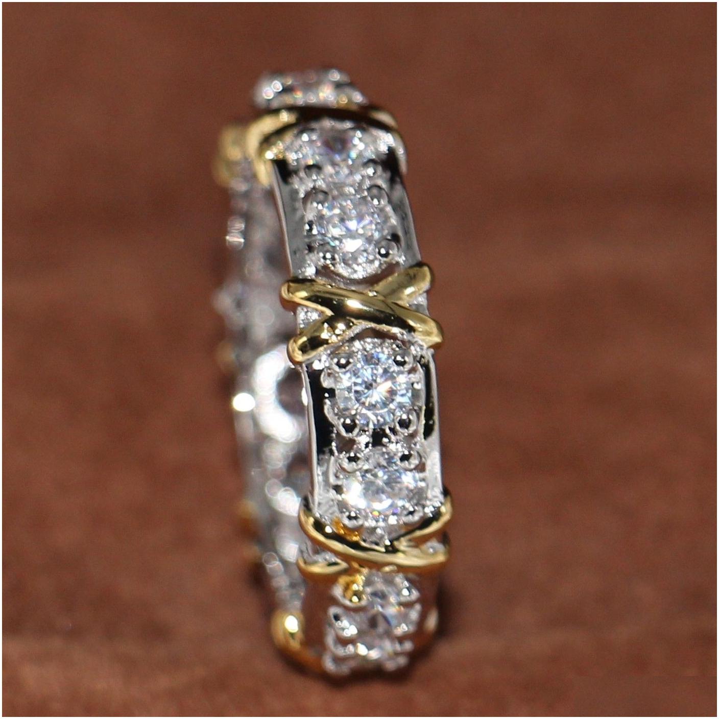 wholesale professional eternity diamonique cz simulated diamond 10kt white yellow gold filled wedding band cross ring size 5-11