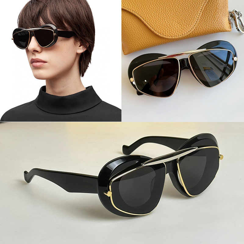 Wing double frame sunglasses in acetate and metal metal policy Glasrai Sola temple with Roewe logo 40120I hip-hop geometric gold metal border mus-image-926801799