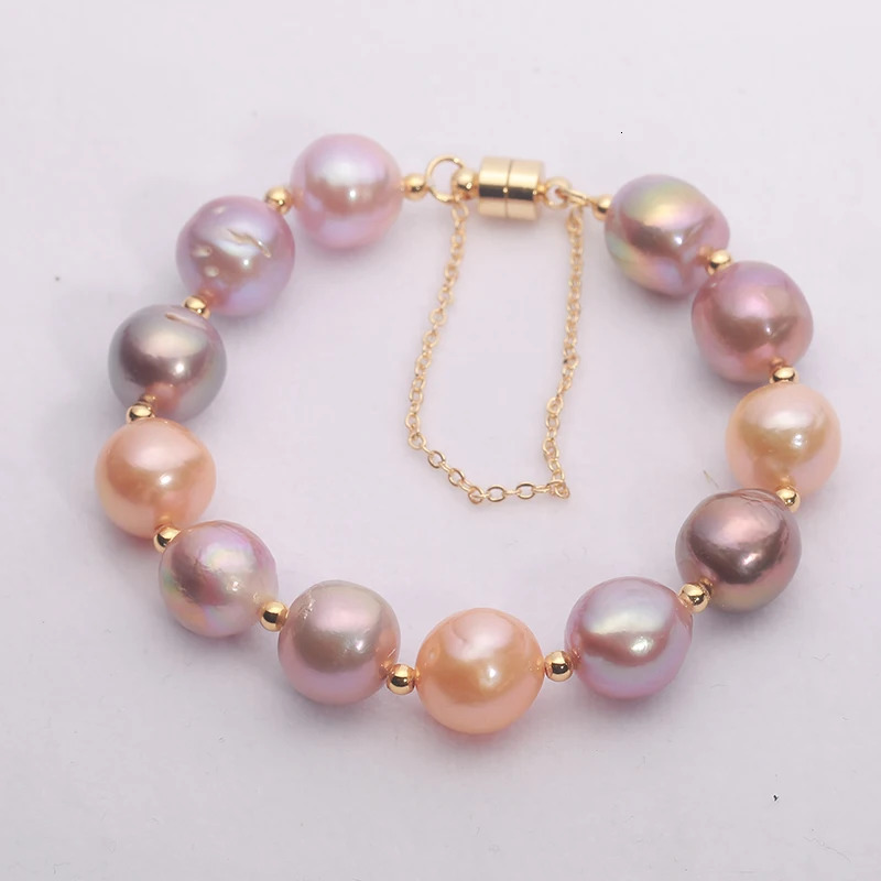 Beaded 14K Gold Filled 100% Natural Freshwater Edsion colours pearl bracelet irregular Magnetic magnet buckle bracelet for women HC 231208
