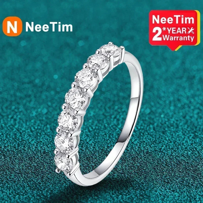 Wedding Rings NeeTim Full Ring for Women S925 Sterling Silver with 18k White Gold Plated Diamond Wedding Bridal Band Fine Jewelry 231208