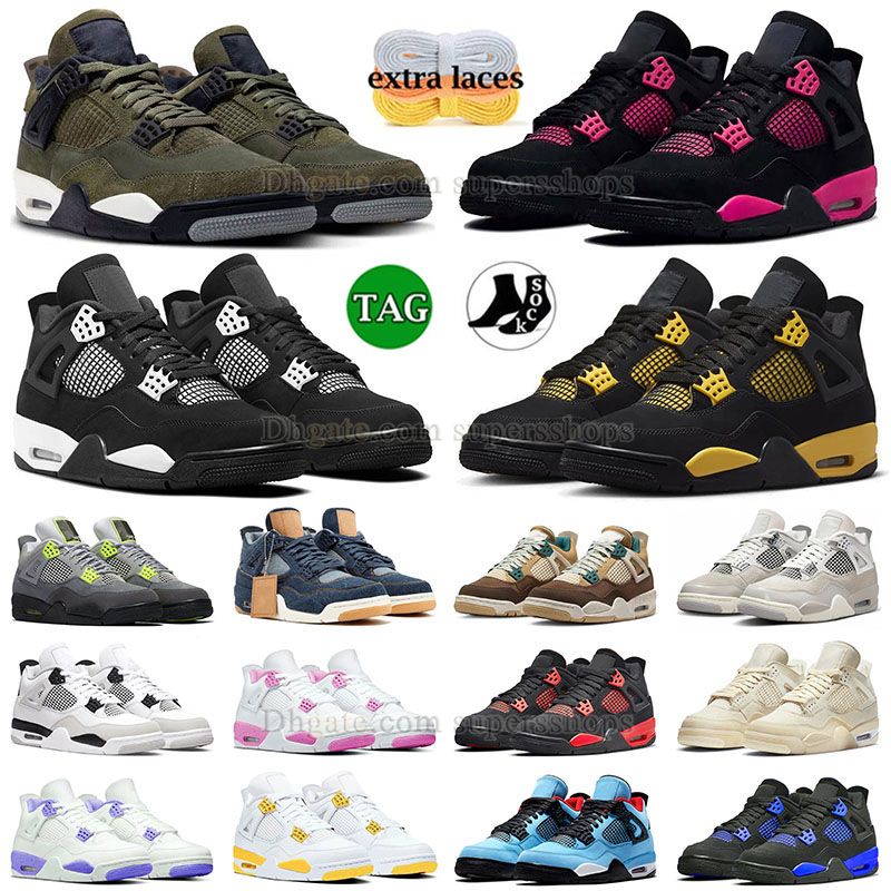 2024 chaussures de basket-ball hommes femmes rose rouge ciment blanc noir et jaune tonnerre 4s olive gel moment baskets