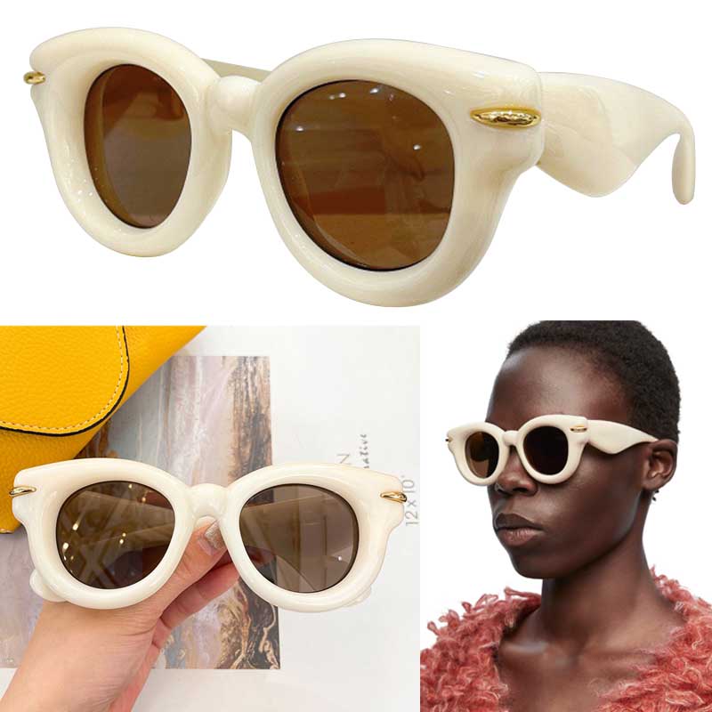 24ss Inflated Round Sunglasses In Nylon Oval Womens Designer sunglasses with Acetate Fiber Salt Frame UV400 Lady Fashion Holiday Theme Ball Glass-image-927765832
