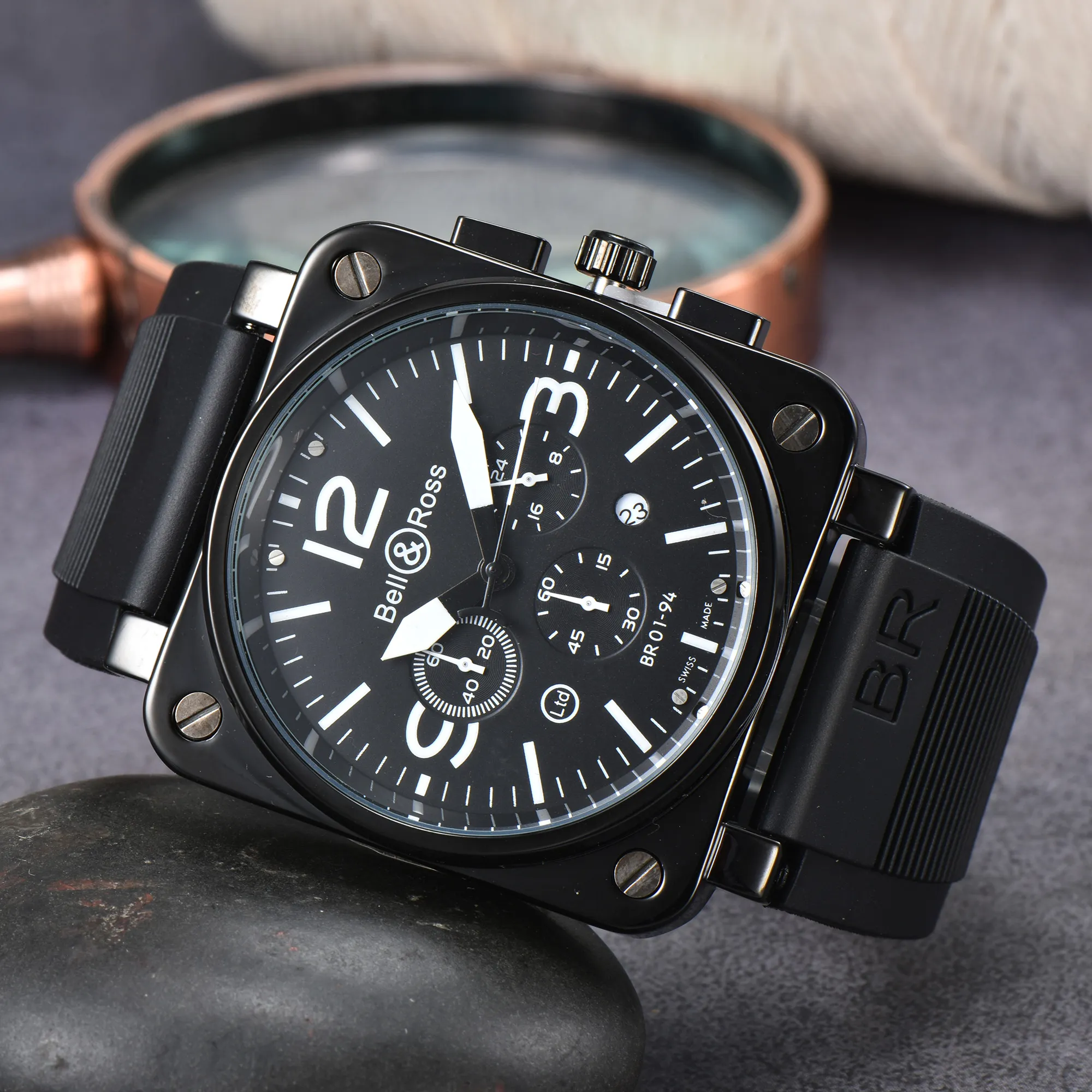 High Quality Top Brand BELL ROSS BR01-92 Series Mens Watch Casual Rubber Belt Automatic Multifunction Chronograph Watches Designer Movement Quart-image-954424786