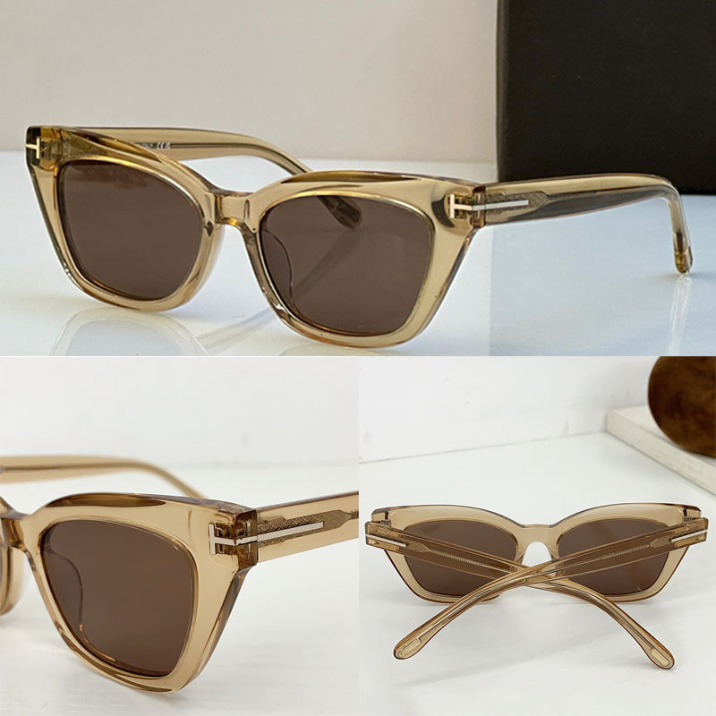 Designer fashionable and elegant mens and womens kitten eye square sunglasses acetate frame metal T-symbol on temples leisure vacation travel FT1-image-927667073