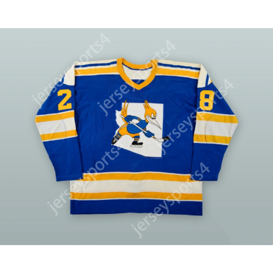 Custom 1976-77 WHA BLAIR DAVIDSON 28 PHOENIX ROADRUNNERS BLUE HOCKEY JERSEY NEW Top Stitched S-M-L-XL-XXL-3XL-4XL-5XL-6XL-image-927969111