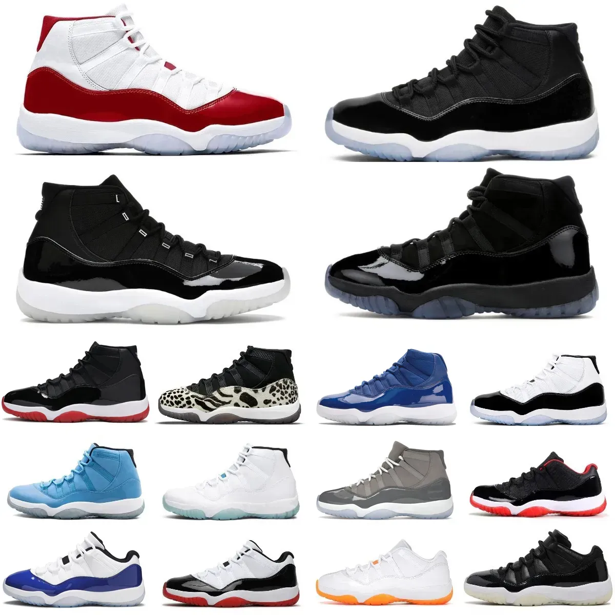 Nouveau Jumpman 11 11S chaussures de basket-ball ciment Cool Grey jaune peau de serpent cerise DMP royal gamma bleu faible 72-10 Concord Bred pan