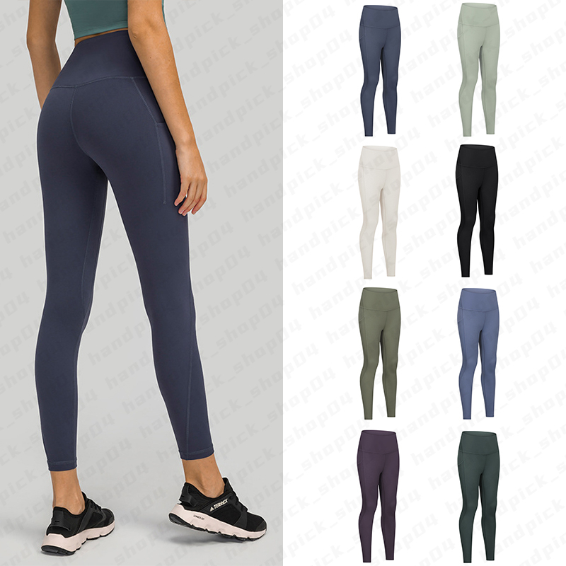 Lu Women High Waist Yoga Pants Workout Training Leggings with Pockets High Elastic Soft Sports Pants Fashion Tight Pants Slim Fit Shaping Legging-image-928091346