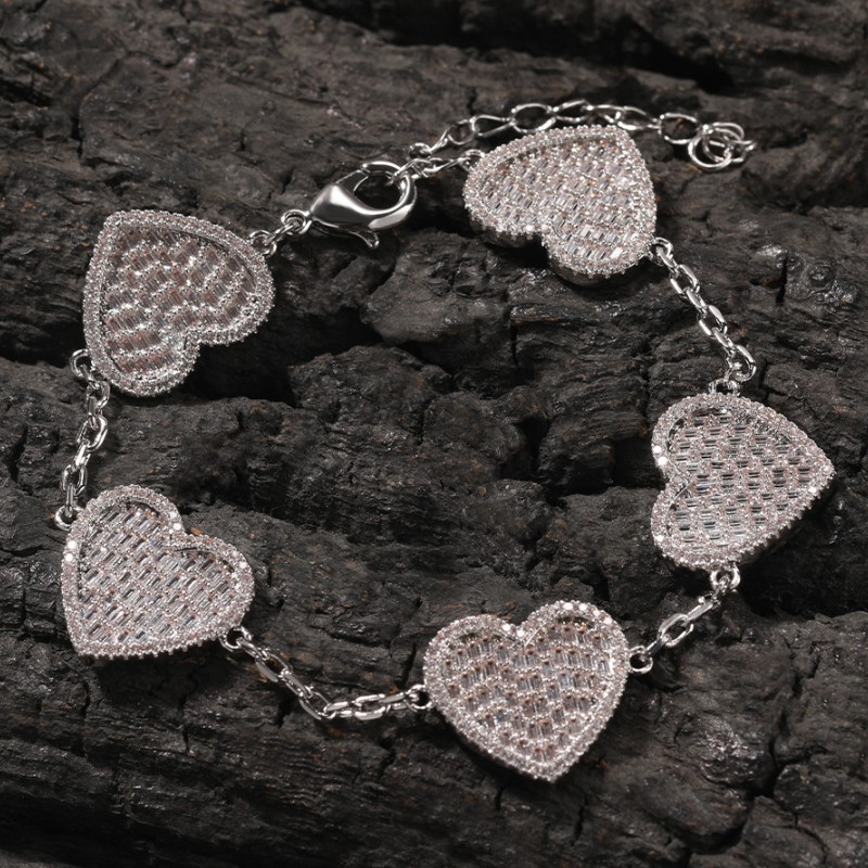 Men Women New Fashion Trendy Bracelet Yellow White Gold Plated Bling CZ Hearts Bracelet for Wedding Party Nice Gift