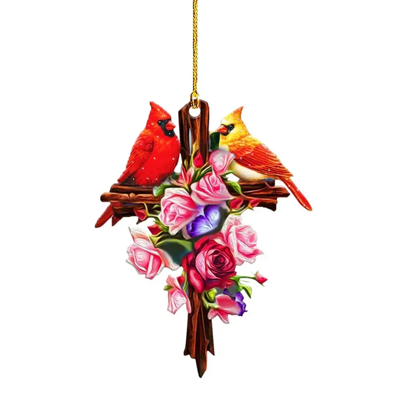 Red Bird Pendant Christmas Acrylic Decoration Pendant Forever Ornament Car Chandelier Hanging Decoration