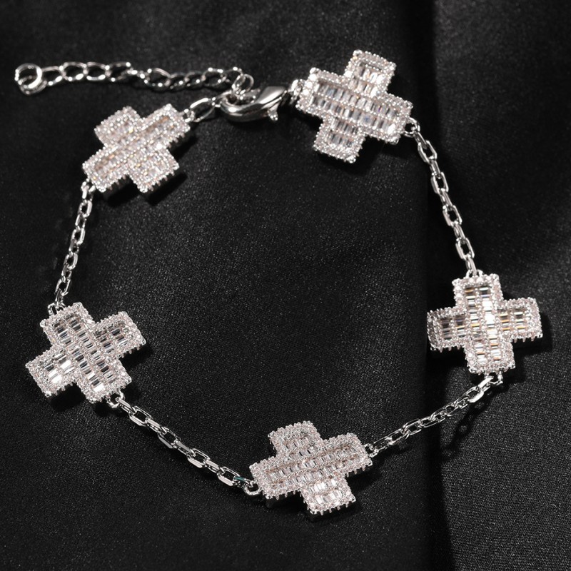 6 Colors for Options New Fashion Yellow White Gold Plated Full CZ Cross Bracelet Braceletls for Men Women for Party Wedding