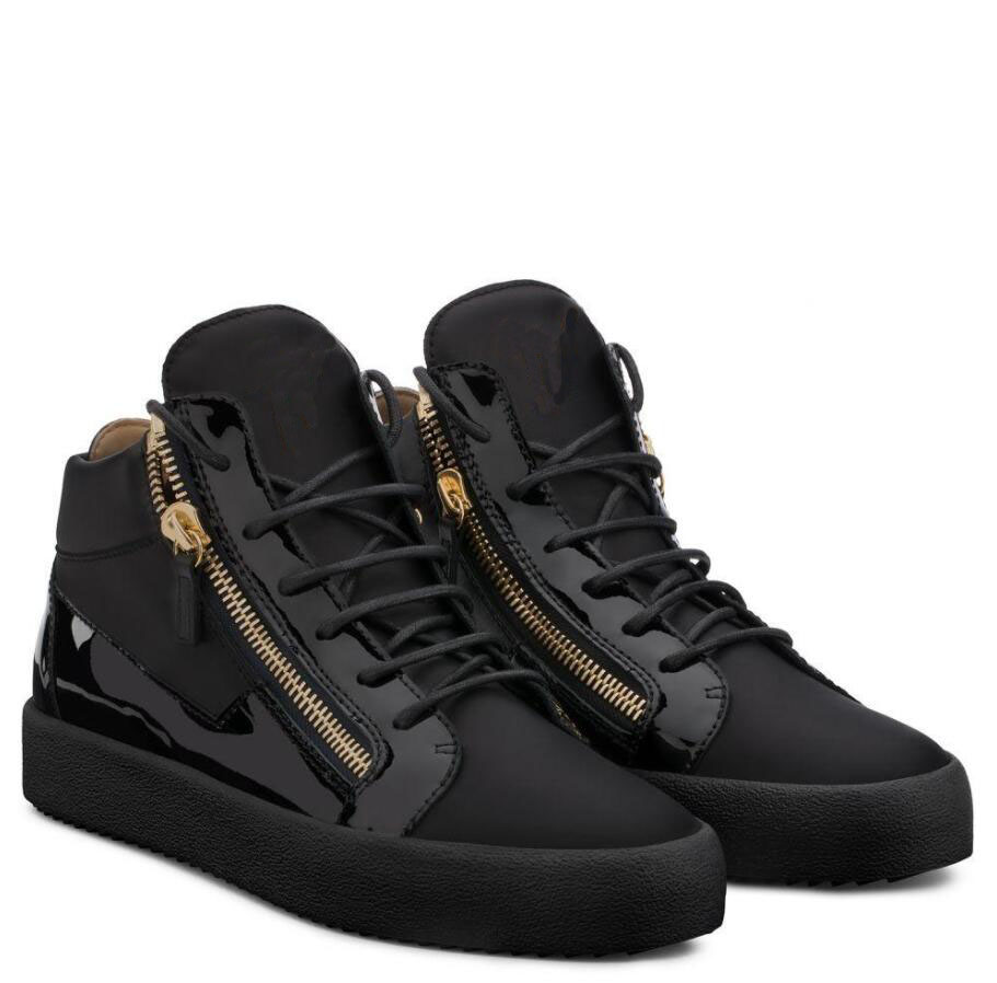 Pop Shoes Sneaker à glissière Kriss Plus Baskets mi-hautes Plateforme Semelles épaisses Baskets à lacets Noir Blanc Cuir Verni Bout Rond Chaussur