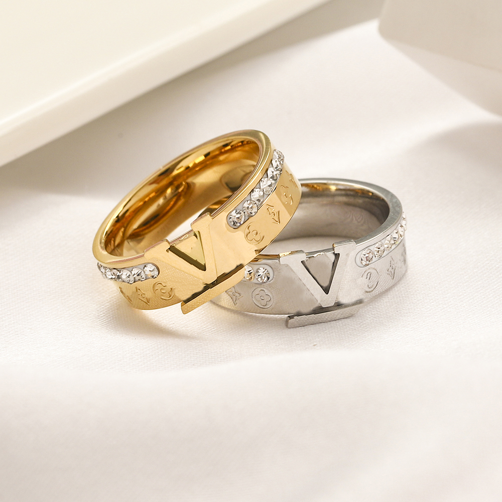 New Fashionable Jewelry Designer Rings Women Letter Love Wedding Supplies 18K Gold Plated Stainless Steel Diamond Gemstones Ring Fine Finger Ring ZG