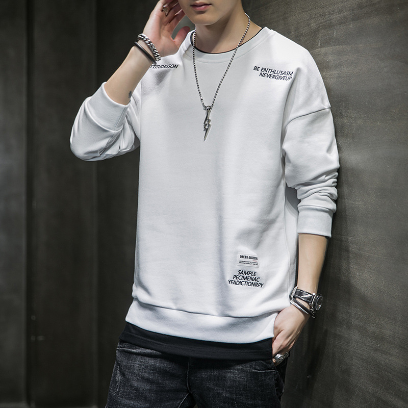 New Spring and Autumn Men's Hoodie Trendy Long Sleeve T-shirt for Men, Loose and Versatile, Casual Round Neck Pullover