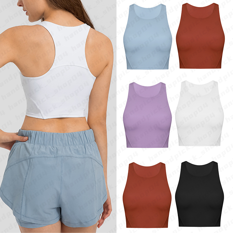 Lu Womens Yoga Tank Tops High Neck Y-Back Racerback Sports Bra Padded Workout Training Crop Tops with Built in Shelf Bra A-07-image-929003058